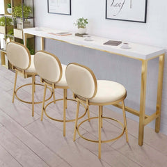 Contemporary beige artificial leather padded round barstool with backrest pair