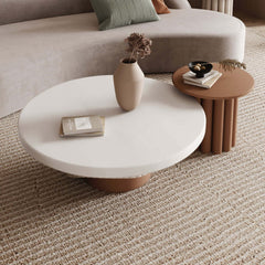 2-piece circular coffee table set with white and walnut finish