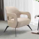 Beige Fabric Accent Chair Opened Arm with Metal Legs