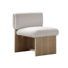 White and natural wood boucle sherpa accent chair with teddy velvet upholstery