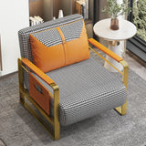 Modern Orange Houndstooth Single Sofabed Convertible Sleeper with Side Storage