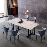 Modern Gray Upholstered Dining Chair Carbon Steel Leg Arm Chair Set of 2 in Blue