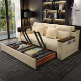 83" Beige Full Sleeper Sofa Linen Convertible Sofa Bed with Storage & Side Pockets