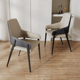 Modern Khaki PU Leather Upholstered Dining Chairs (Set of 2) with Solid Back