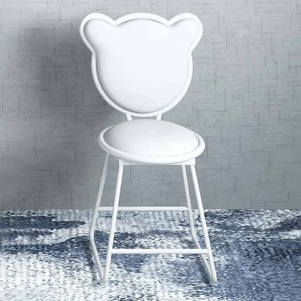 White Velvet Upholstered Dining Chair Vanity Stool with Bear Shape Backrest - Set of 2
