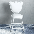 White Velvet Upholstered Dining Chair Vanity Stool with Bear Shape Backrest - Set of 2