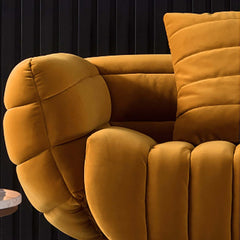 Elegant 85-inch yellow velvet couch with luxurious upholstery and comfortable seating