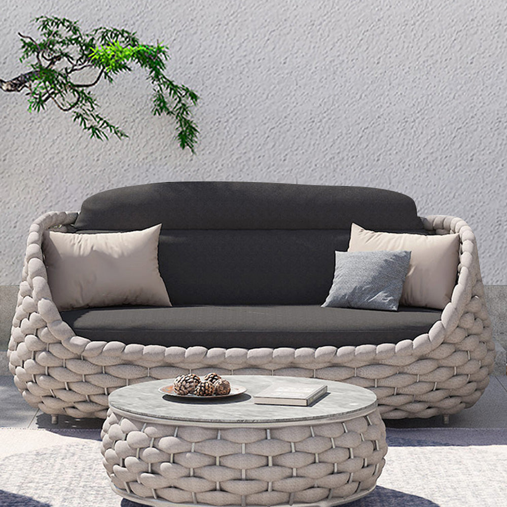 3 Seater Modern Woven Textilene Rope Outdoor Sofa with Removable Cushion  Pillow in Gray - Cocochairs