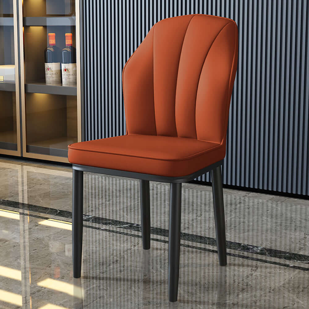 Modern dining chair with high back and black legs upholstered in PU leather メイン画像