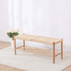 Modern natural dining room bench with rattan material and sturdy wood legs