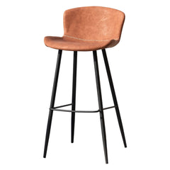 Classic Brown Metal Counter Stool with Footrest and PU Leather Upholstered Seat