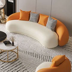 82.7 inch modern orange and white leather sofa with comfortable upholstery