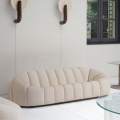 83 inch modern oval boucle white upholstered 3 seater sofa