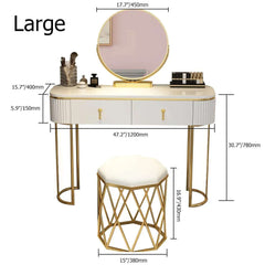 Stylish Nordic White Oval Glossy Makeup Vanity with Rotatable Mirror and Stool