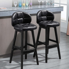 Set of 2 Black PU Leather Bar Stools with Back for Counter Height Kitchen Island