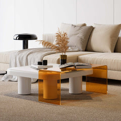 Chic Modern Living Room Furniture Set: Square Nesting Coffee Table & Acrylic Waterfall End Table