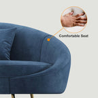 Pink velvet curved sofa with gold metal base, modern design, 63 inch length, includes toss pillow