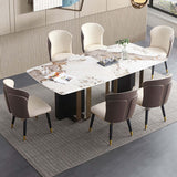 71" 7Piece Rectangle StoneTop Dining Table with Pedestal Base