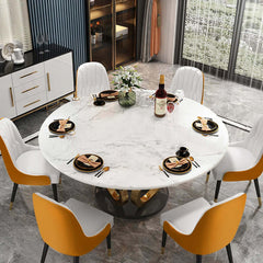 Classy white and gray 6-chair dining set with 53-inch sintered stone top round table