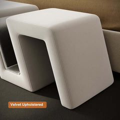 Modern white velvet bedroom storage bench with soft upholstered finish