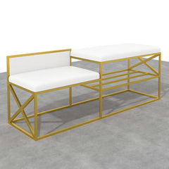 Luxurious white and gold PU leather upholstered bench for entryway