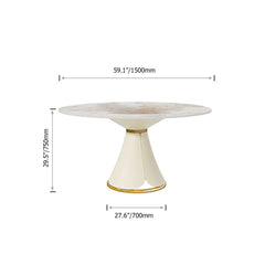 Sleek White Round Stonetop Dining Table with Golden Stainless Steel Pedestal for Modern Dining Space