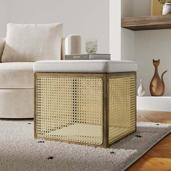 18.1 inch Boho Rattan Ottoman with Square Foot Stool in Khaki and Natural color for cozy living space Hauptbild