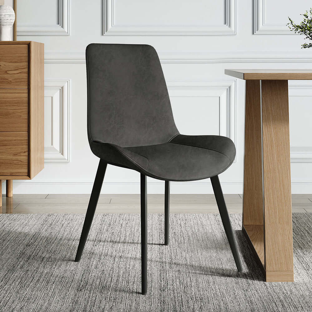 Modern Gray Upholstered Dining Chairs PU Leather Set of 2 for Comfortable and Stylish Dining Experience Main image