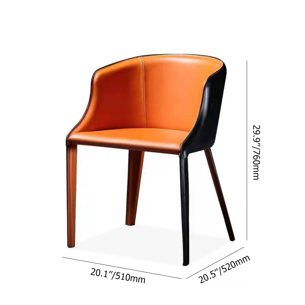 Black & Orange Modern Saddle Leather Upholstered Dining Chair with Metal Legs