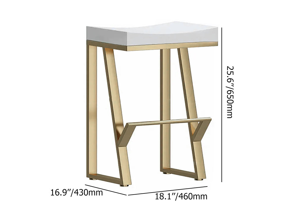 25.6" Modern White Solid Wood Bar Stool Backless with Golden Footrest