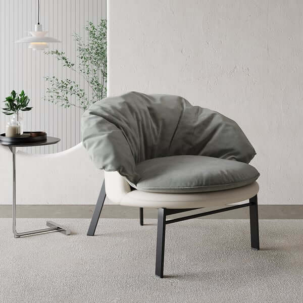 Gray & Beige Cloud Chair with Velvet & PU leather Upholstery