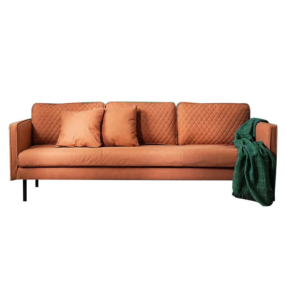 82.7 inch long Orange Leathaire Fabric Upholstered Sofa 3Seater with Pillows Back Square Arm