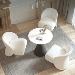 Stylish white boucle upholstered chair with clear acrylic and metal legs