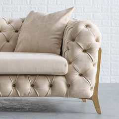 Classic 91 inch Beige Modern Chesterfield Sofa 3Seater Button Tufted LeathAire for timeless design