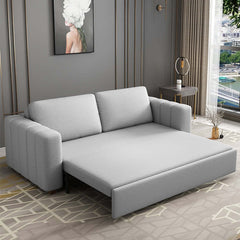 Convertible sleeper couch with storage, 71" gray sofa bed in cotton & linen upholstery