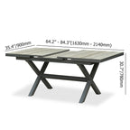 Outdoor dining set with extendable ceramic table and woven aluminum armchairs, 7 pieces