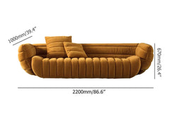 Yellow velvet upholstered sofa with soft cushions and luxurious design for comfortable seating