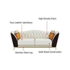 Modern 92.9-inch white and brown midcentury sofa with tufted curved back