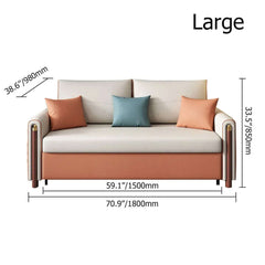 Chic 59" white & orange convertible sofa with LeathAire upholstery