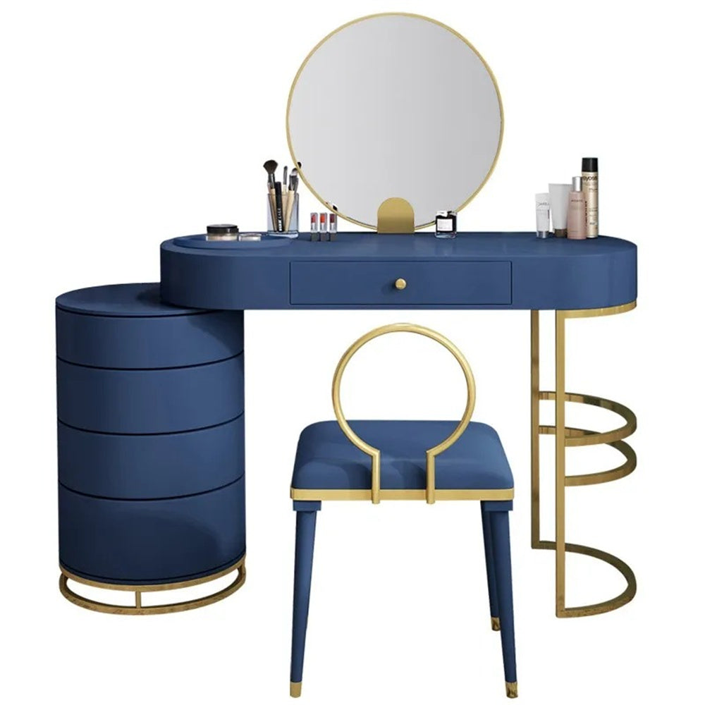 Blue Makeup Vanity Set with Side Cabinet Extendable Dressing Table Mirror &  Chair - Cocochairs