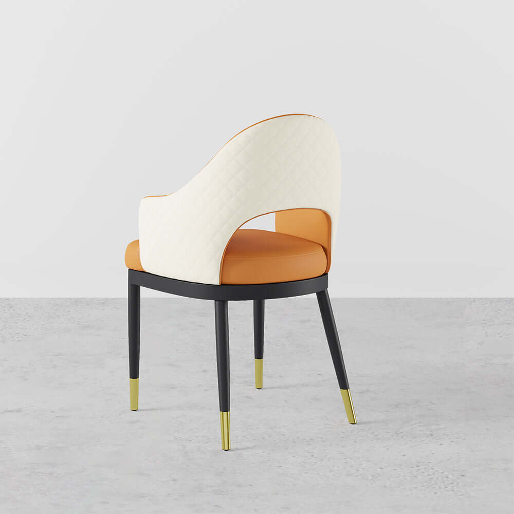 Modern Orange & Coffee PU Leather Open Back Dining Chair Set of 2 with Arms