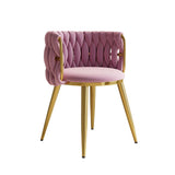 Nordic Pink Round Accent Chair with Velvet Upholstery