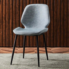 Dusty Blue Leather Upholstered Dining Chair with Carbon Steel Legs Set of 2 for Modern Dining Room Decor