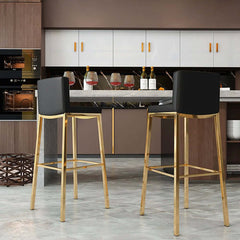 Elegant Black Faux Leather High Chairs for Kitchen Island with Back and Footrest - Set of 2