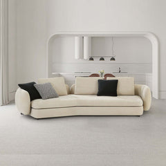 Contemporary beige upholstered sectional sofa with black metal leg in living room setting