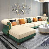 126" Beige & Green Faux Leather Sectional Sofa with Left Chaise