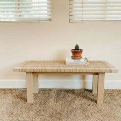 Rustic Farmhouse Woven Rattan Entryway Bench in Natural Finish