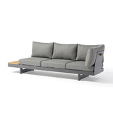 4 Pieces Modern L Shape Teak Outdoor Sectional Sofa Set with Wood Coffee Table in Gray