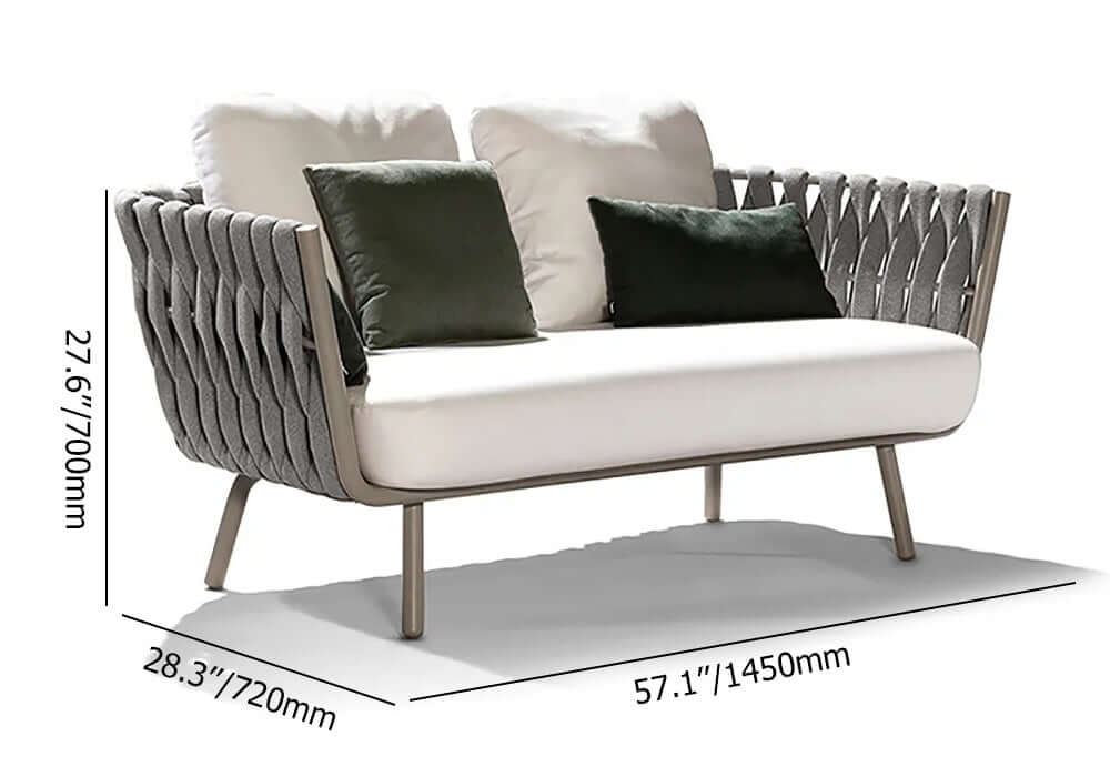 Comfortable 57.1" Woven Rattan Outdoor Sofa Loveseat with Pillow Back and Cushion