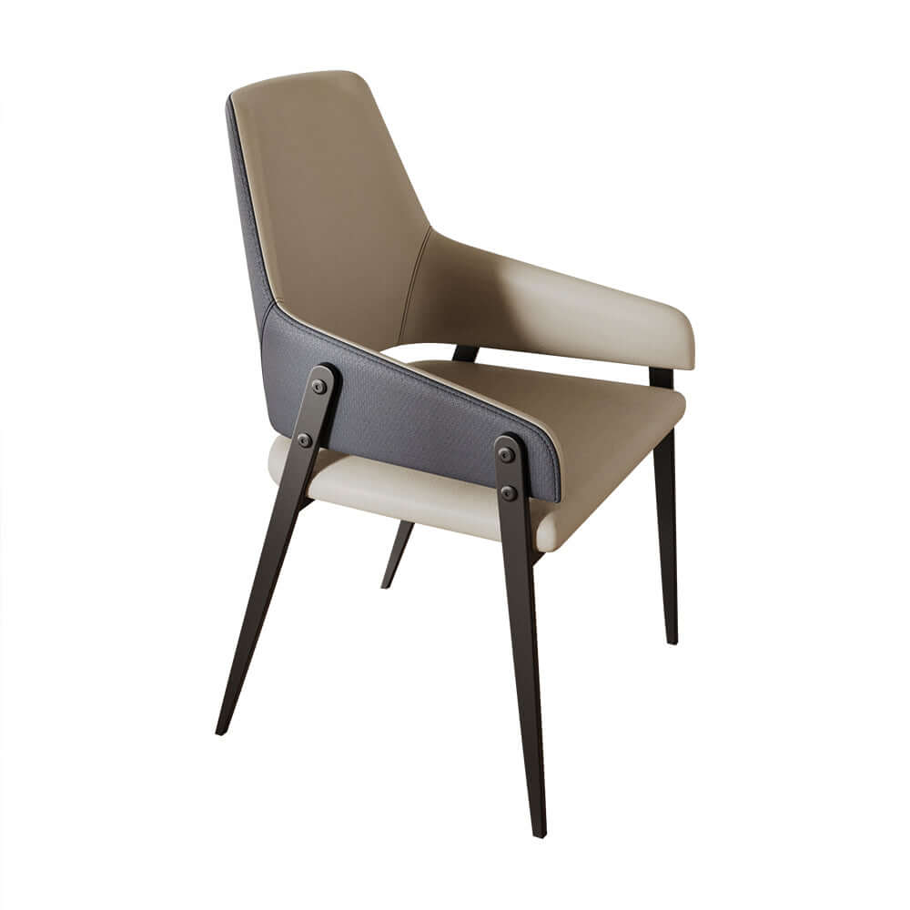 Elegant Khaki Faux Leather Dining Chairs with Solid Back Sturdy Set of 2 Contemporary Style